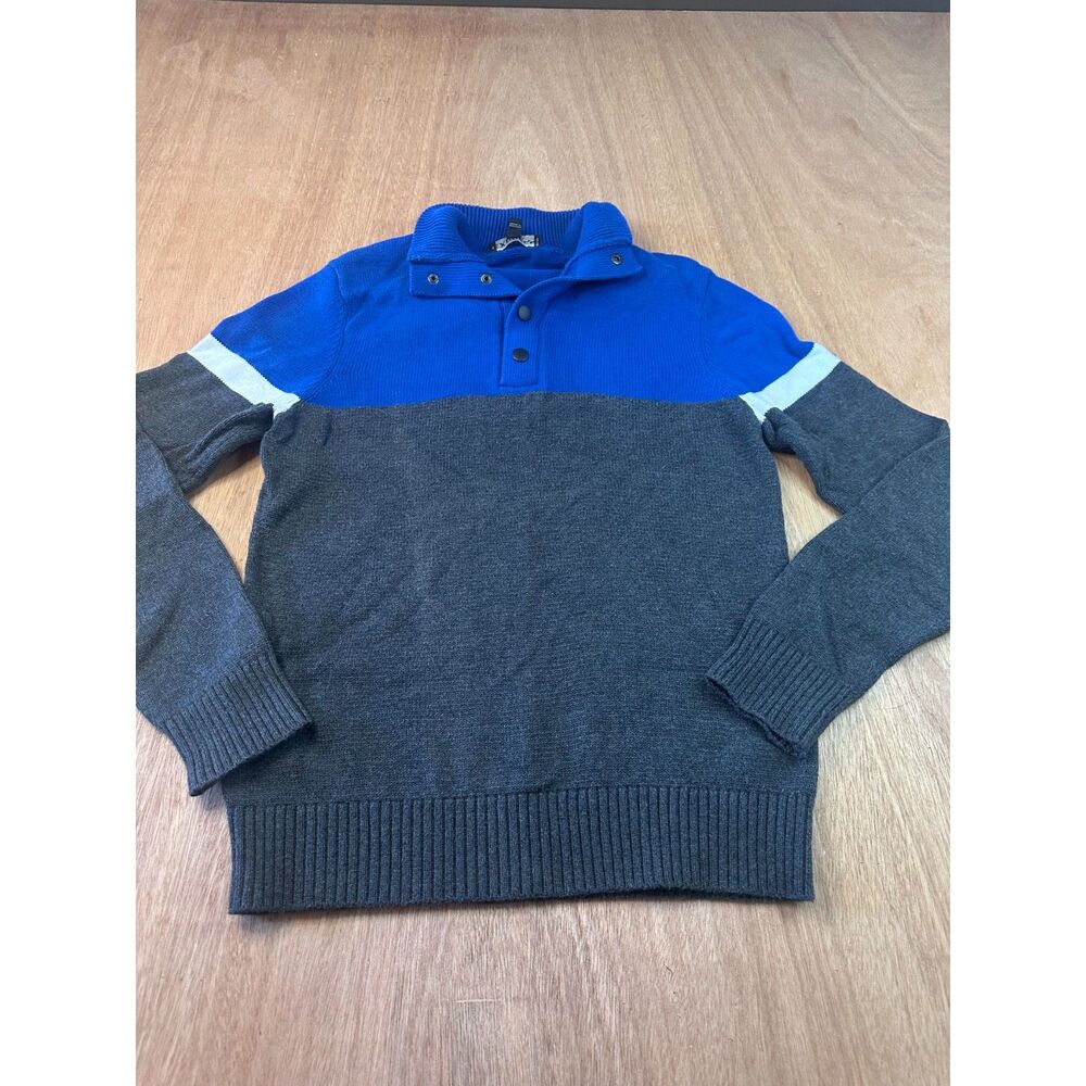 Express Men’s Colorblock Button Mock Neck Sweater Small Cotton Blue Gray